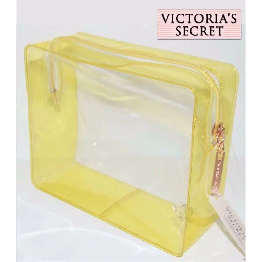 NWT Victoria's Secret Yellow Clear Make Up Cosmetic Bag Travel Pouch Organizer